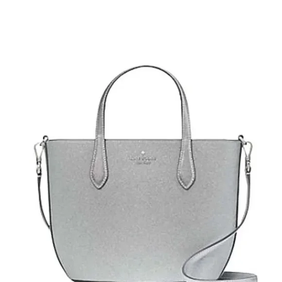NEW Kate Spade New York Glimmer Satchel Crossbody Bag Silver Elegant Glamorous - Picture 4 of 5